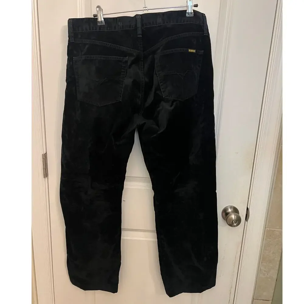 VTG Y2K Diesel Basic Jeans Velvet Velour 36 Black Italy Stright Leg Grunge Luxe